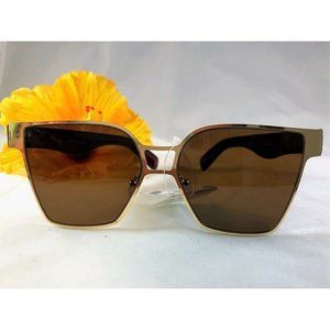 Cat Eye Sunglasses Women Gold Frame Brown Lens